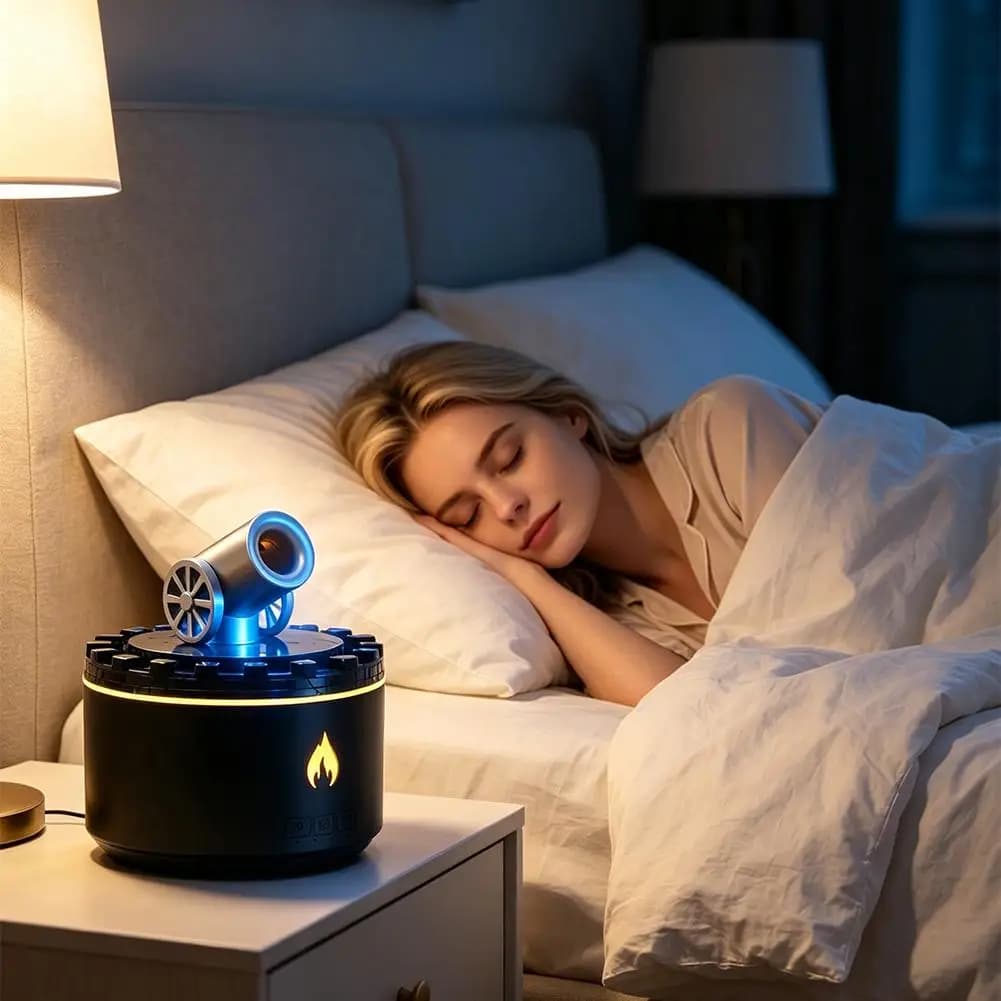 New Upgraded Cannon Shape Colorful Cracked Design Ultrasonic Aroma Diffuser Desktop Quiet Small Mist Ring Humidifier