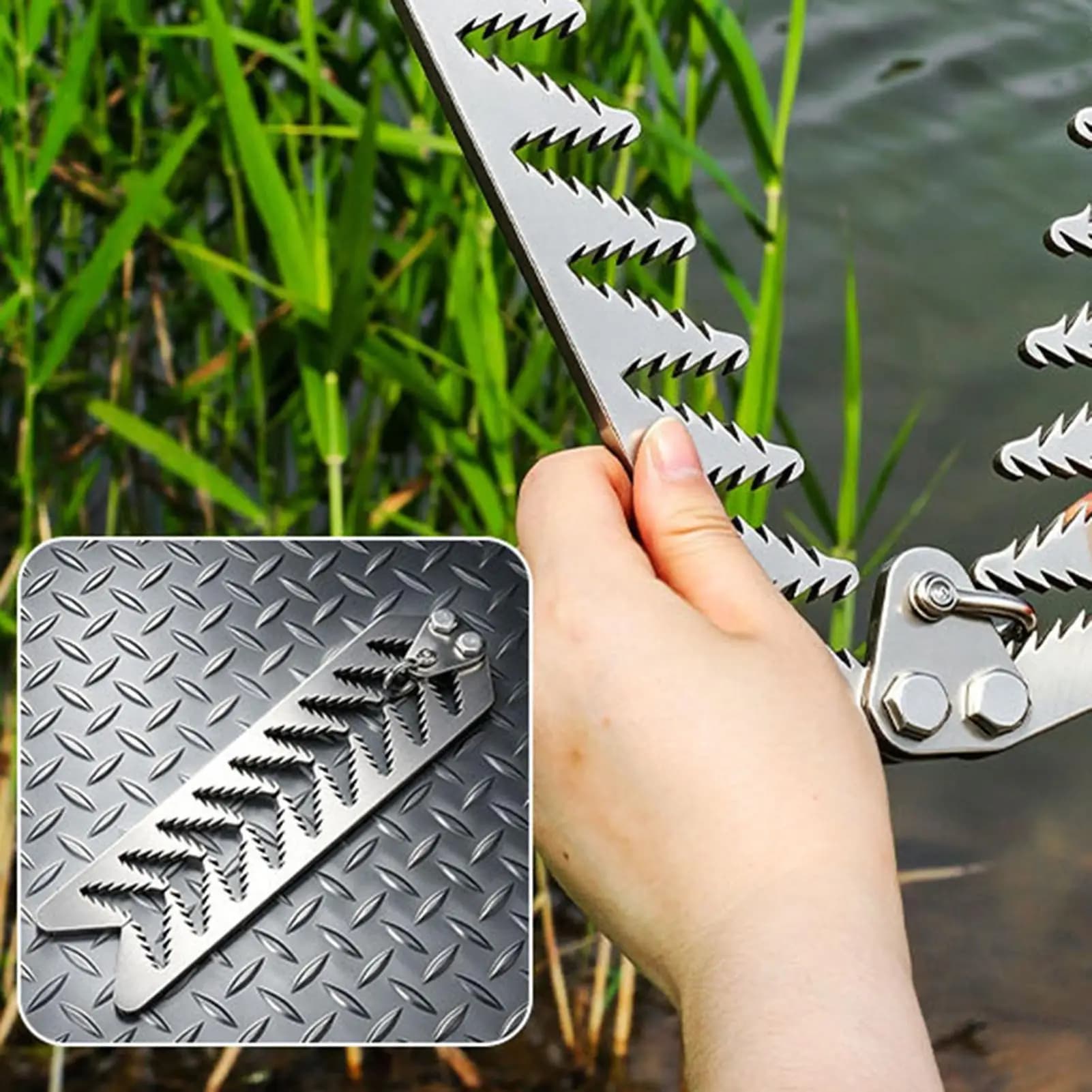 Aquatic Plants Grass Cutter Heavy-Duty Foldable Weeder with 20 Meters Rope Aquatic Plants Cutter for Boats Fishing Cleaning