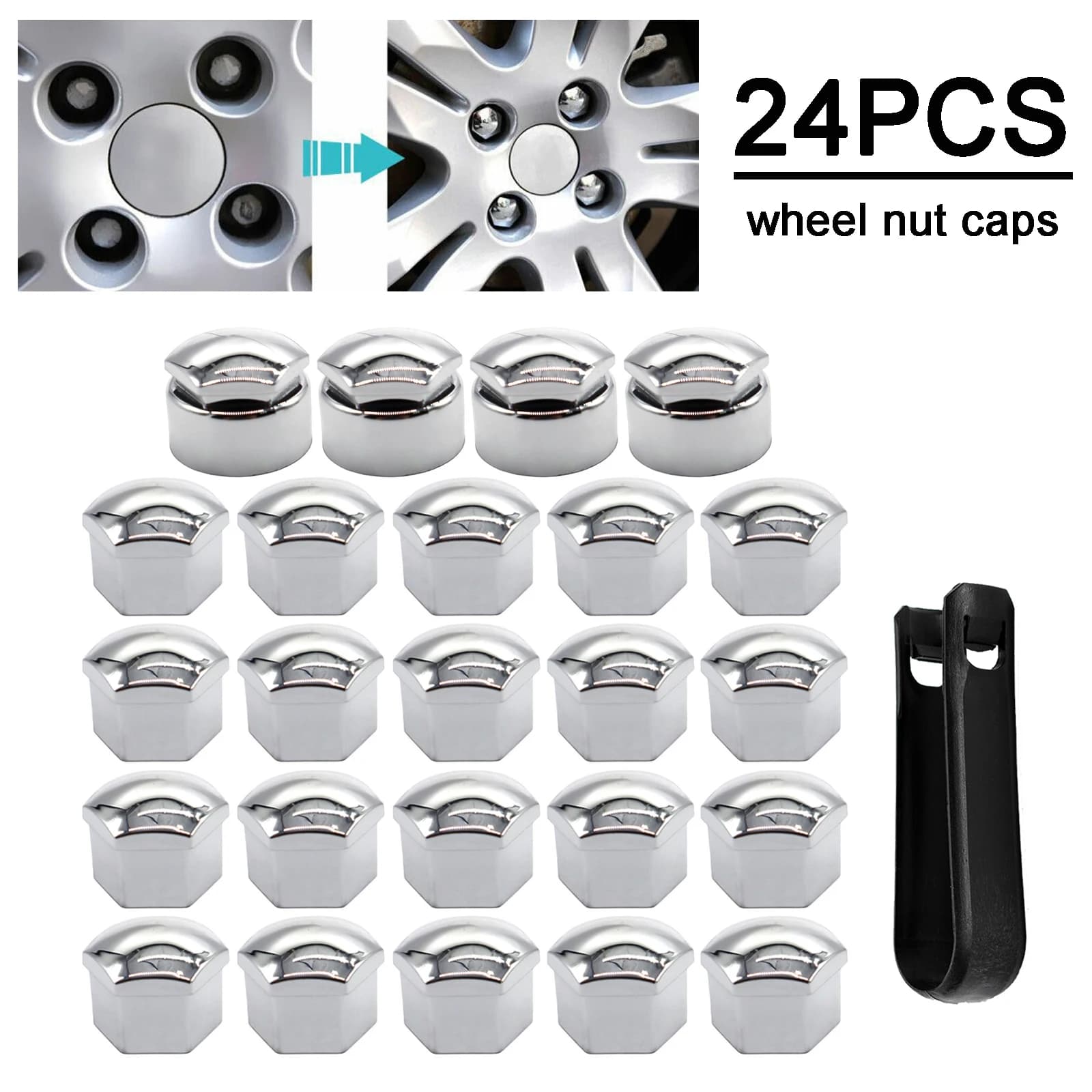24 pz 17 MILLIMETRI Auto Chrome Dado Ruota Tappi di Protezione Mozzo Stringere Viti Coperture Pneumatico Dado Bulloni Fuori Decorazione Borchie Guardia Del Veicolo