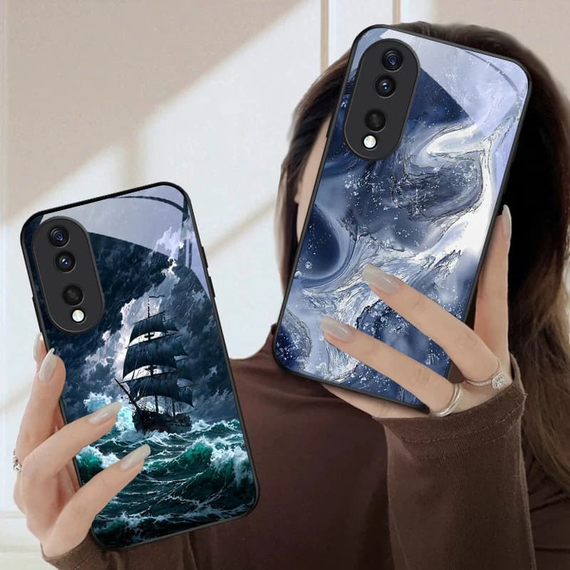 Custodia in vetro per telefono Sea storm small sailboat For Honor Magic 4 5 6 Pro 7 X6 X9c X9 X6b X8 X9b X5b X8b 30 Pro+ 50 Pro 70 90 200 Lite
