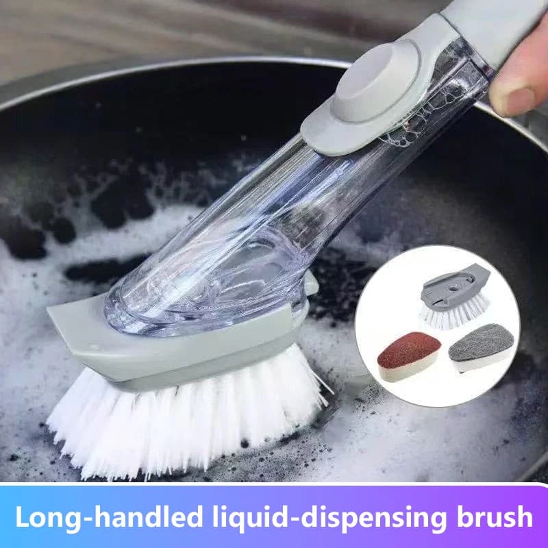 Soap Dispensing Kitchen Cleaning Brush 2-in-1 Multifunctional Dual Head Sponge Scrub Brush For Cookware Dish Washing