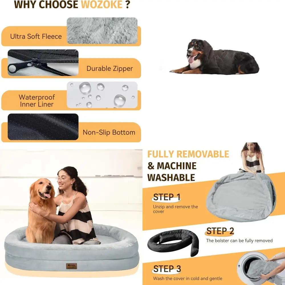 Cuccia Ortopedica Rinfrescante Grande per Cani con Bordo Rialzato, Copertura Impermeabile Rimovibile, Antiscivolo, Misura Extra Large - Argento