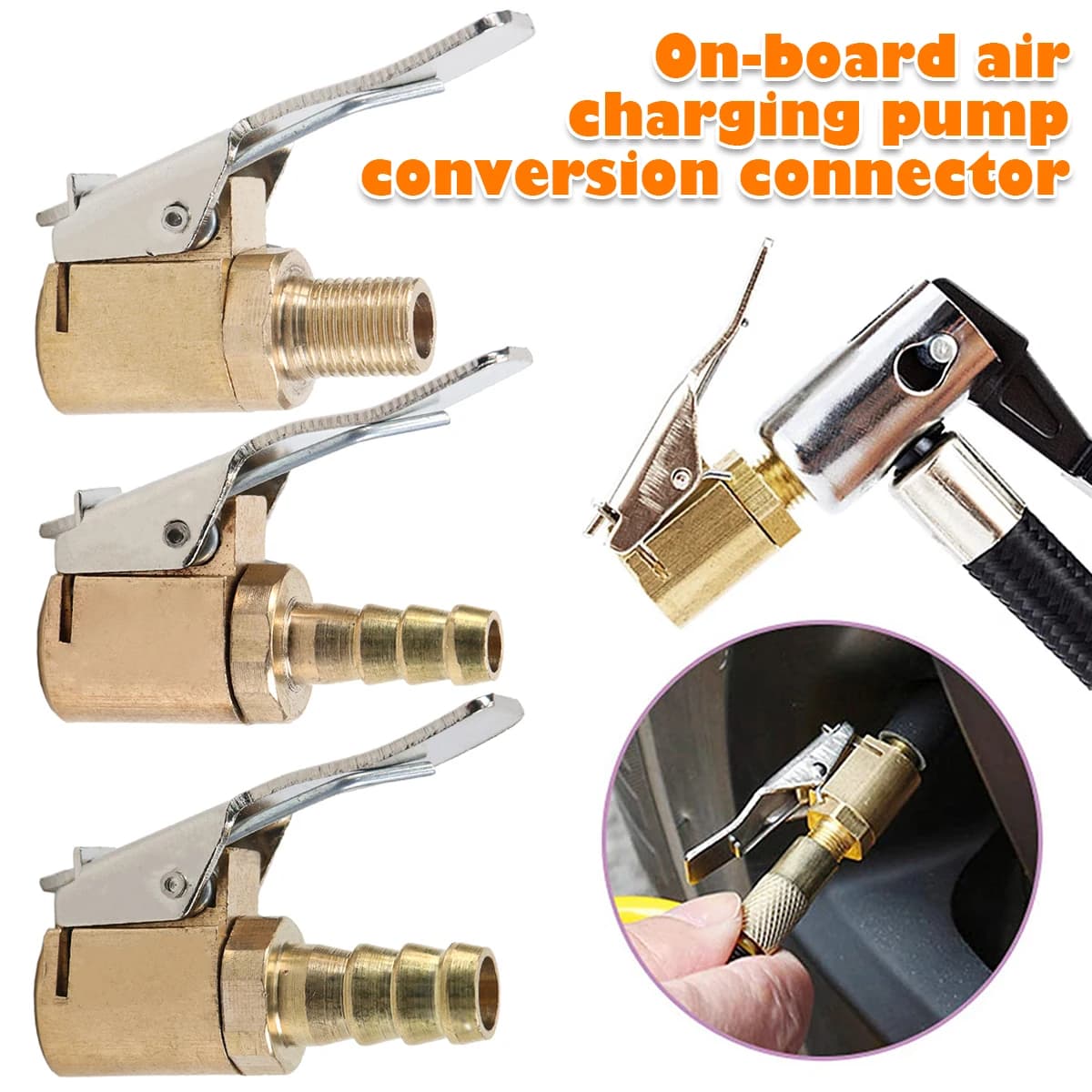 Adattatore per Pompa d'Aria Auto con Ugello Filettato in Ottone, Connettore Rapido a Clip per Valvola Pneumatici Auto 6/8mm