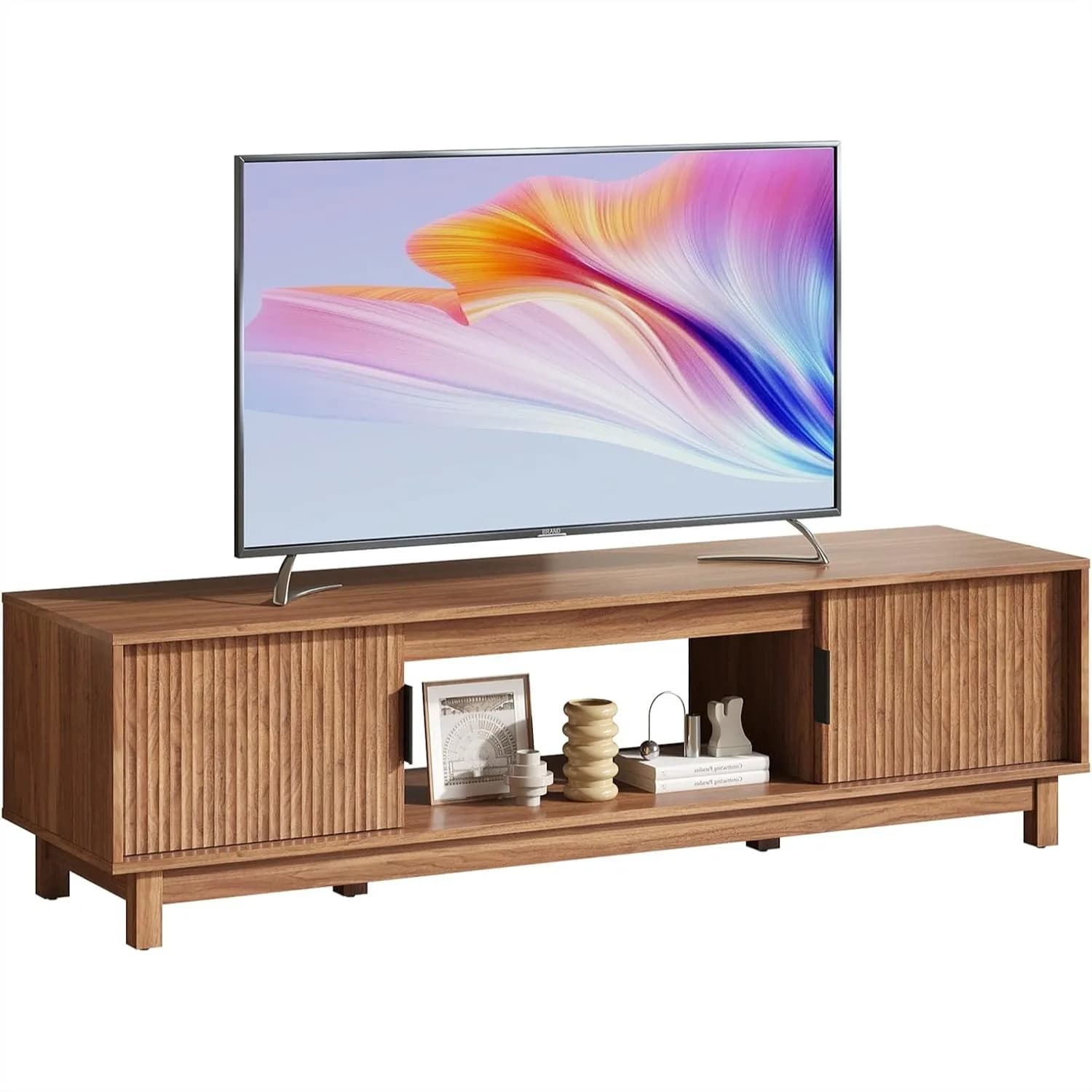 Mobile TV Moderno Mid-Century da 58 Pollici, Centro Intrattenimento Marrone Mocha con Spazio di Archiviazione e Gestione Cavi per Soggiorno, Camera da Letto