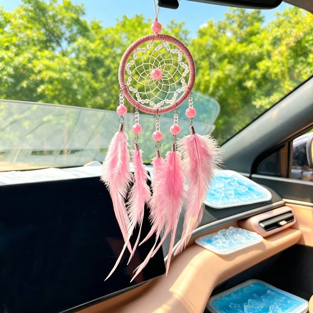 1 pc Mini Handmade Dreamcatcher, Car Hanging Ornament with Beads, Cute Boho Decor for Car Interior, Gift for Drivers