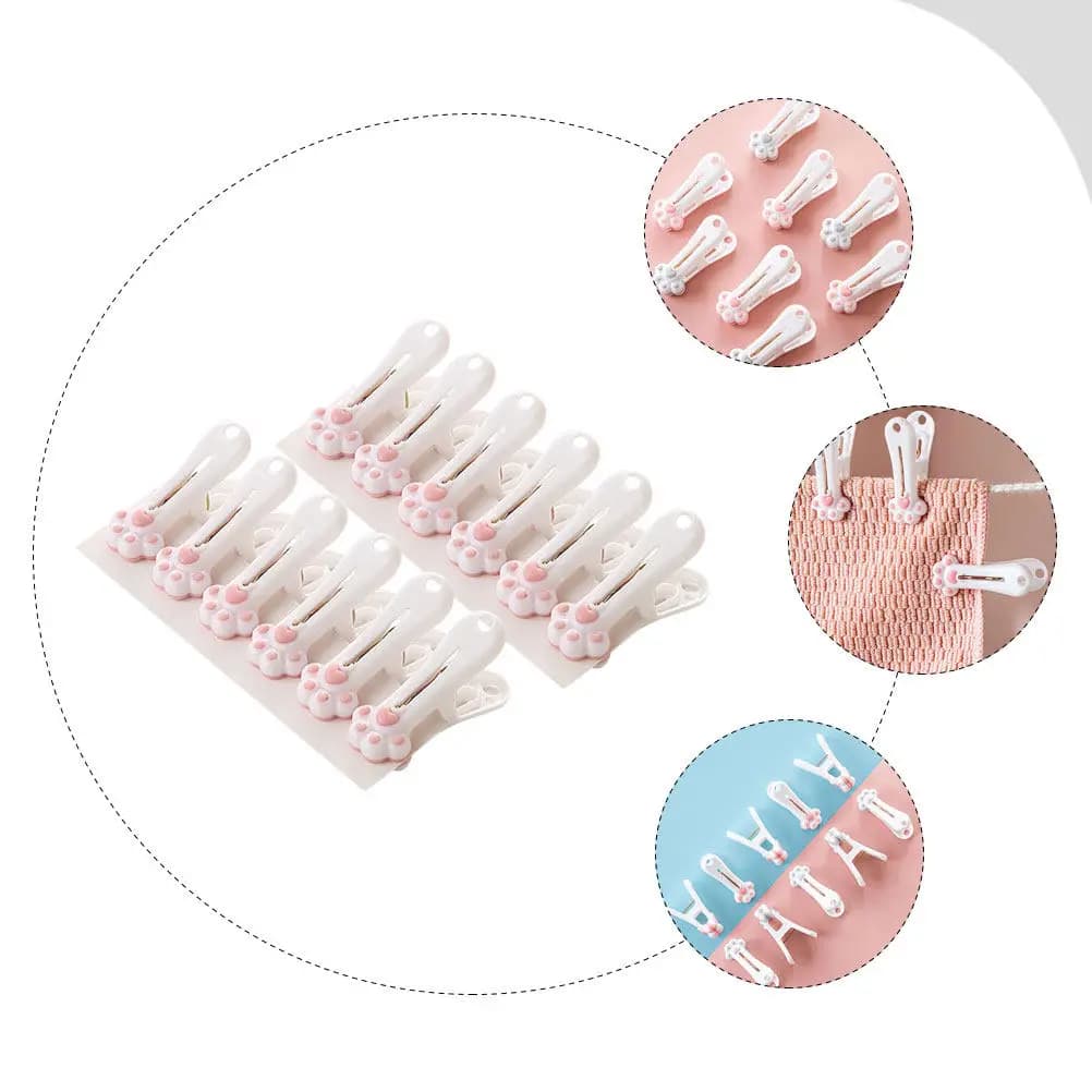12Pcs Premium Cat Paw Clothespins Heavy-Duty Windproof Sock Clips Lightweight Sturdy Mini Design for Outdoor Indoor Use Drying