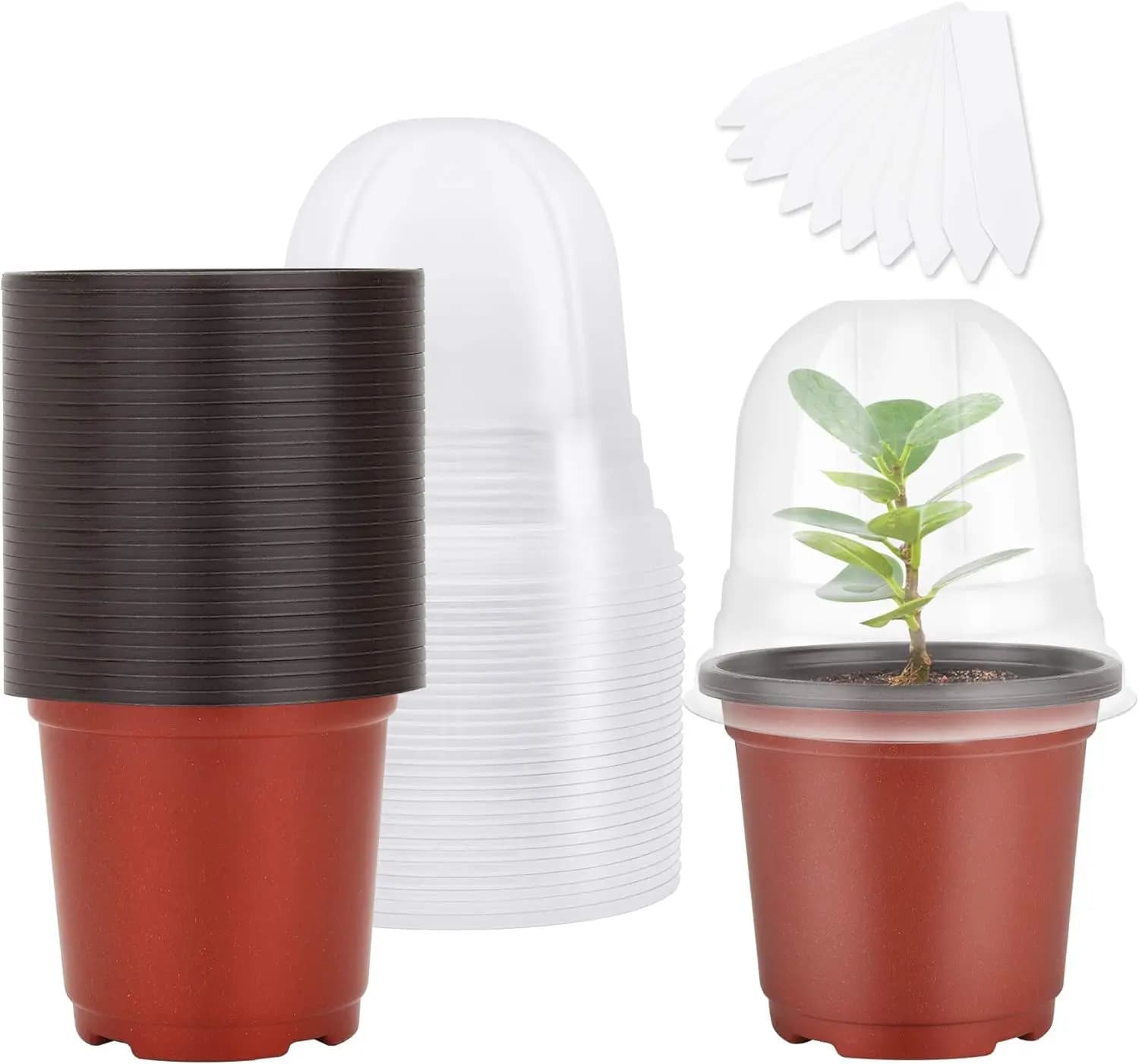 4" Seed Starter Pots with Humidity Dome, 30 Sets, Soft Plastic Nursery Pots for Seedlings, Plant Labels Included