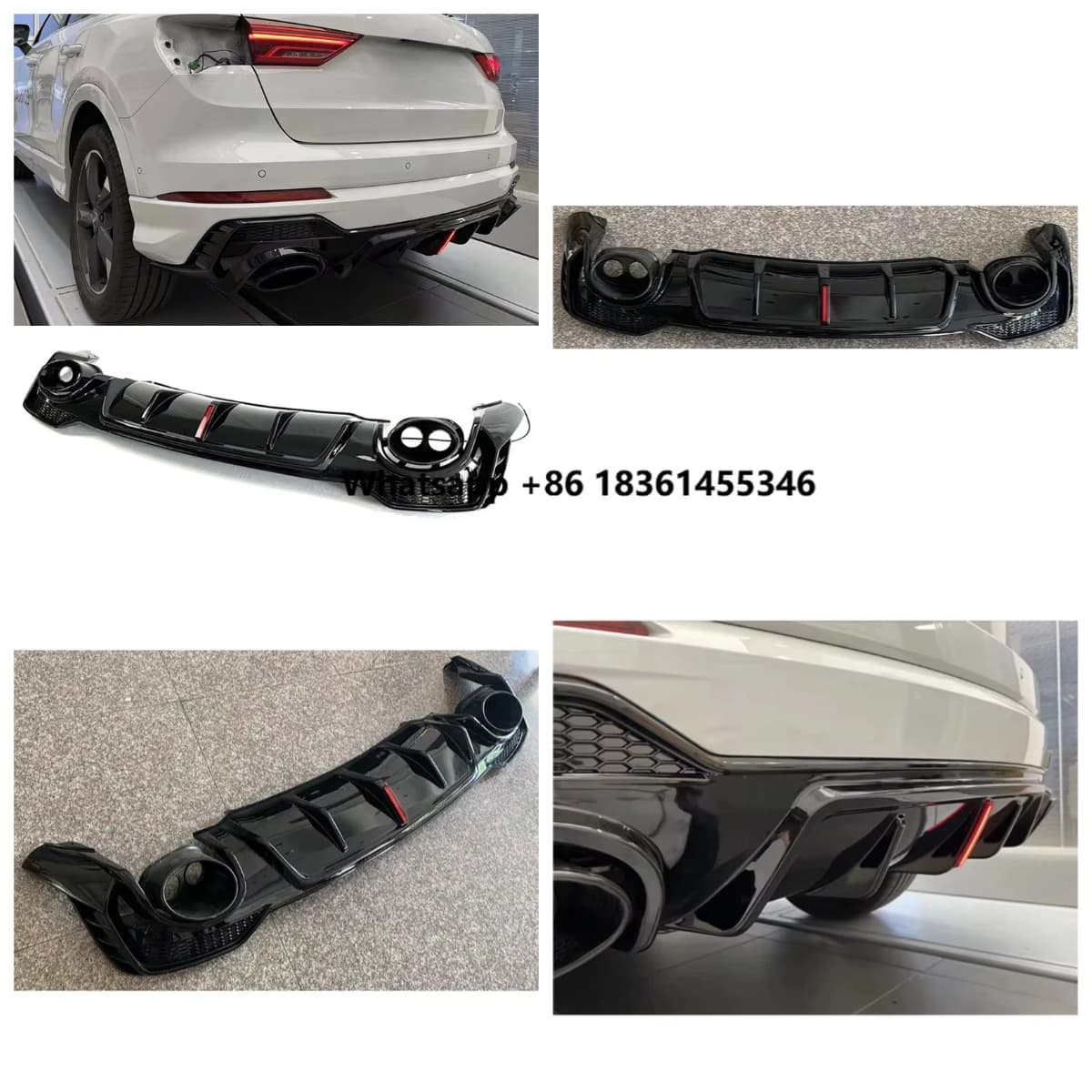 For Q3 SQ3 Upgrade to RSQ3 Style 2019-2023 Facelift Car Body Kit S-line SUV Rear Bumper Diffuser with Tail Throat