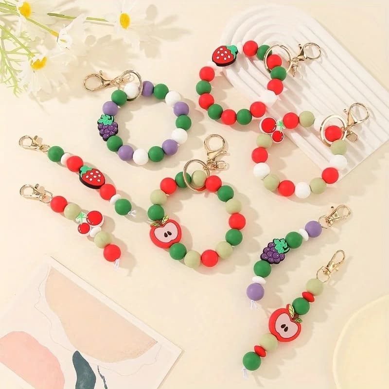 Bracciale portachiavi con frutta fresca dolce e carina Portachiavi con perline in silicone Accessori regalo per le vacanze Ciondolo per borsa da pendolarismo alla moda