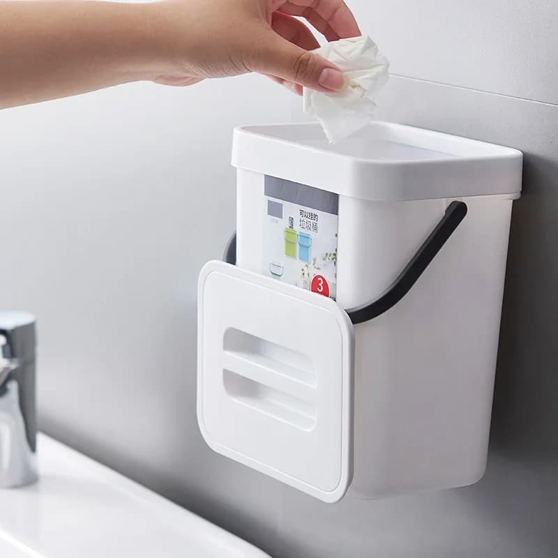 Bidone della spazzatura sospeso in tinta unita con coperchio Bidone dei rifiuti degli alimenti da cucina Bidone del compost Secchio di stoccaggio a parete Bidone della spazzatura 4 colori