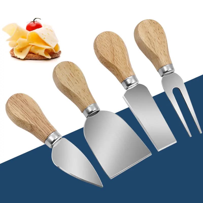Set di 4 coltelli per formaggio, posate per formaggio in acciaio inossidabile, affettatrice per formaggio, coltello con manico in legno, mini coltello, coltello per burro, spatola, forchetta