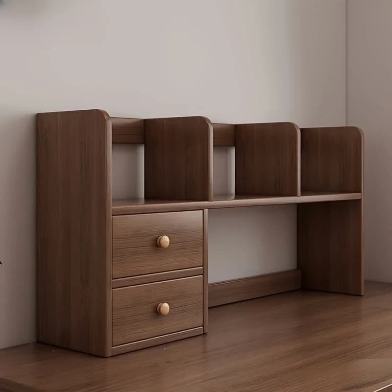 Scaffale da tavolo compatto con ripiano in fibra di legno massello con finitura in legno naturale, per uffici domestici, sala studio, piccoli spazi