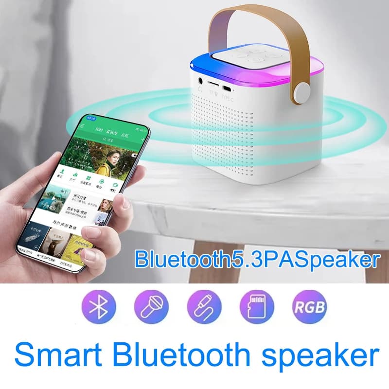 VIKEFON Mini Karaoke Machine LED Portable Bluetooth Speaker Suitable For Birthday Family Parties For Girls And Boys Microphone