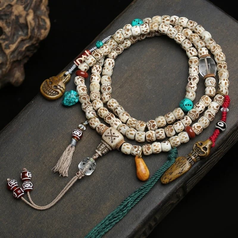 Collana in corda intrecciata in stile tibetano con perline di Buddha, accessorio per maglione, unisex