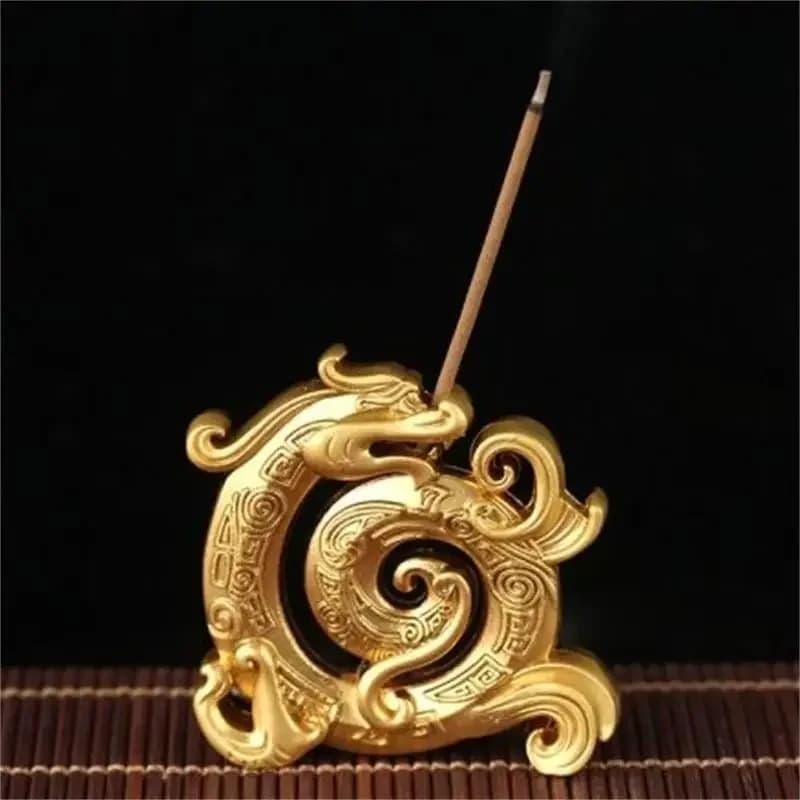Mini bruciatore di incenso in metallo dorato con drago, porta incenso creativo con drago, incensiere in legno di sandalo, decorazione per l'home office