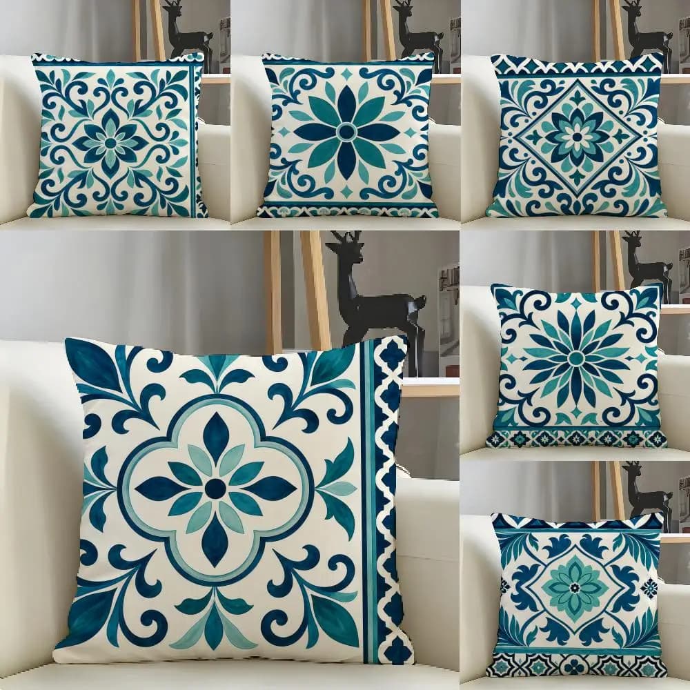 Exquisite and White Patterned Cushion Cover Natural Linen Pillow Case Organic Fabric Double Sided Print Sofa Home Decor Gift