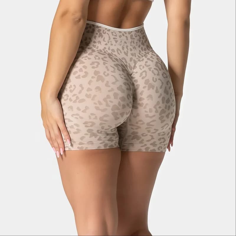 HISTELLO Pantaloncini Yoga Donna a Vita Alta con Stampa Leopardata Senza Cuciture, Effetto Push-Up, Slim Fit, per Palestra, Corsa e Allenamento, Leggings Sportivi Corti