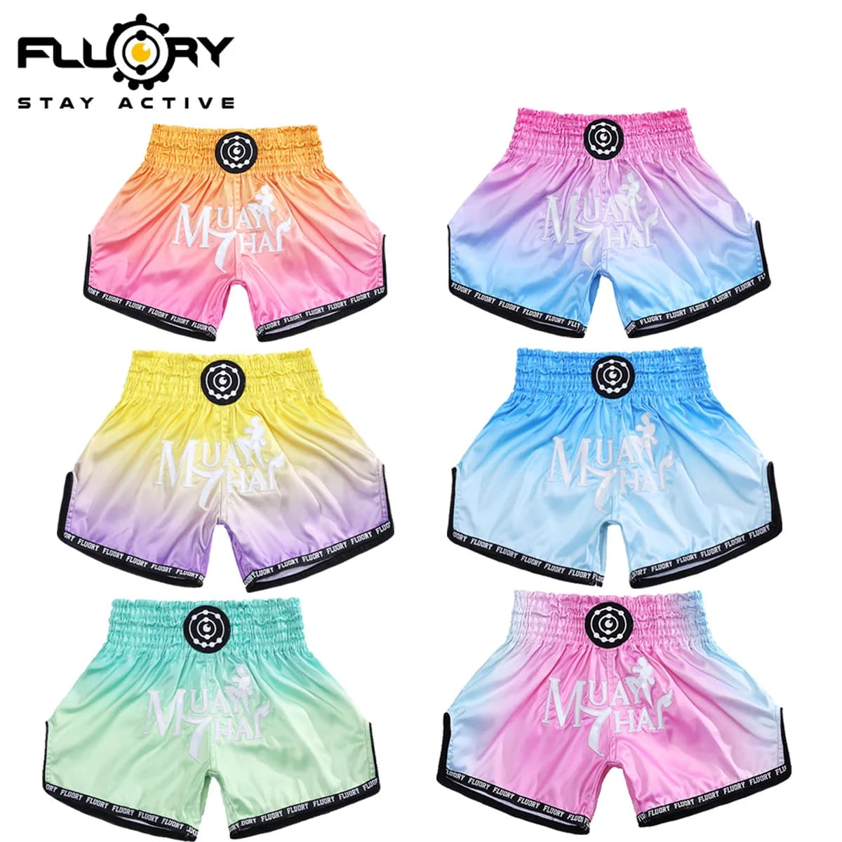Pantaloncini Muay Thai da donna con bellissimi sfumati floreali Combattimento di arti marziali Pantaloncini da competizione per allenamento di boxe Pantaloncini da boxe