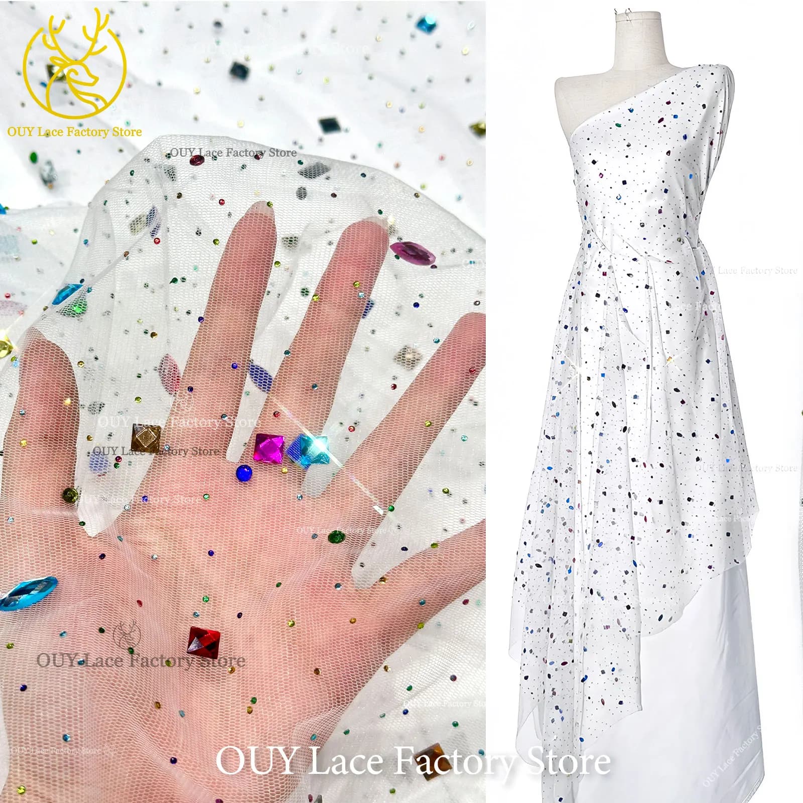 Tessuto in Tulle con Strass Austriaci 2026 Hot Sale, 5 Iarde, Pizzo Nigeriano Colorato con Pietre, Decorazione per Abiti da Sposa e Cucito