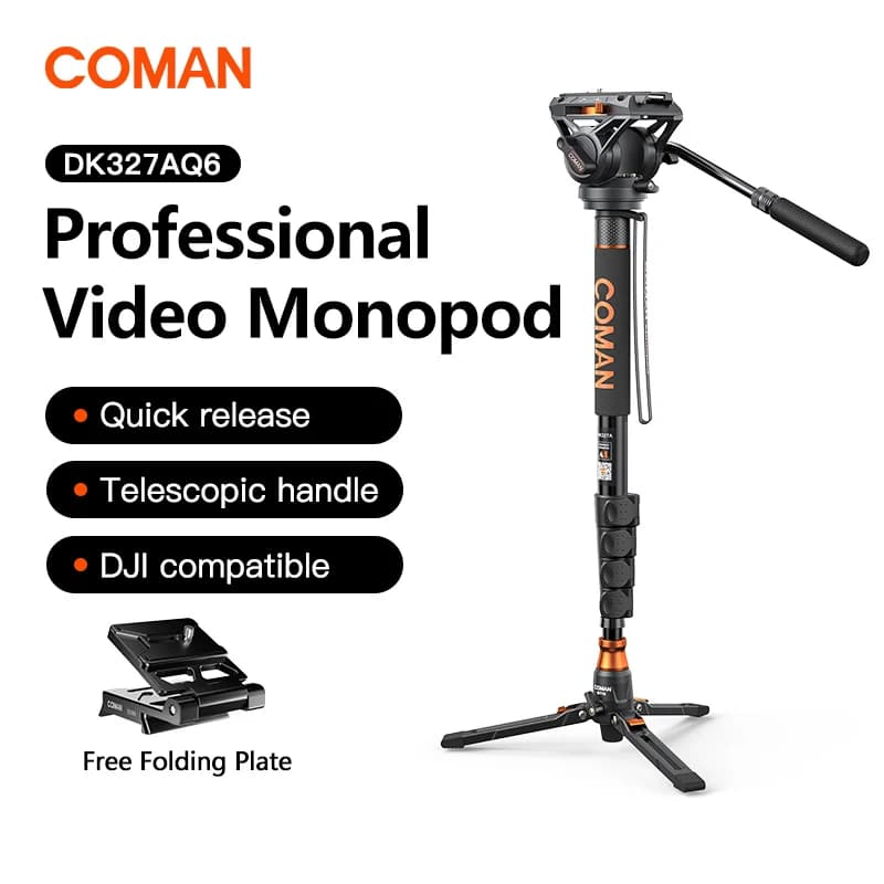 COMAN Professional Camera Monopod Aluminum Portable Travel Video Monopod With Removable Tripod Stand Base And Q6 Fluid Head For DJI RS4 Manfrotto DSLR Camera Canon Nikon Sony Video Camcorder