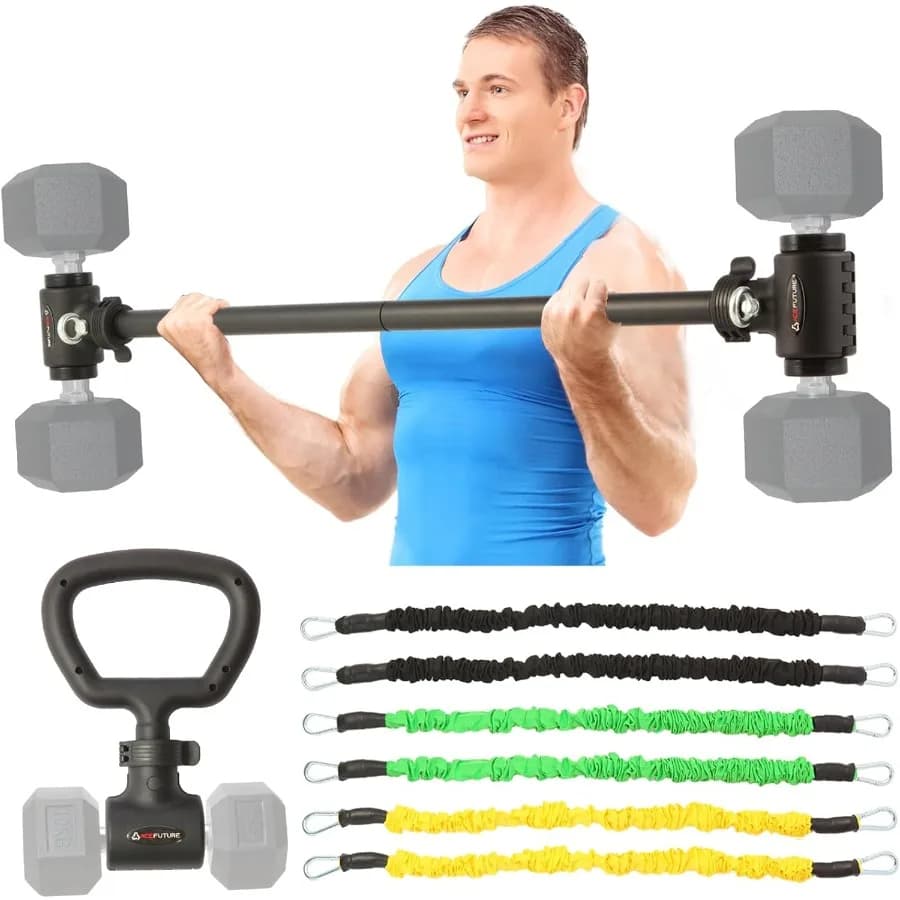 Set barra convertitore manubri 3 in 1 - Converti manubri in bilanciere e kettlebell per palestra domestica, allenamento di forza multifunzionale B