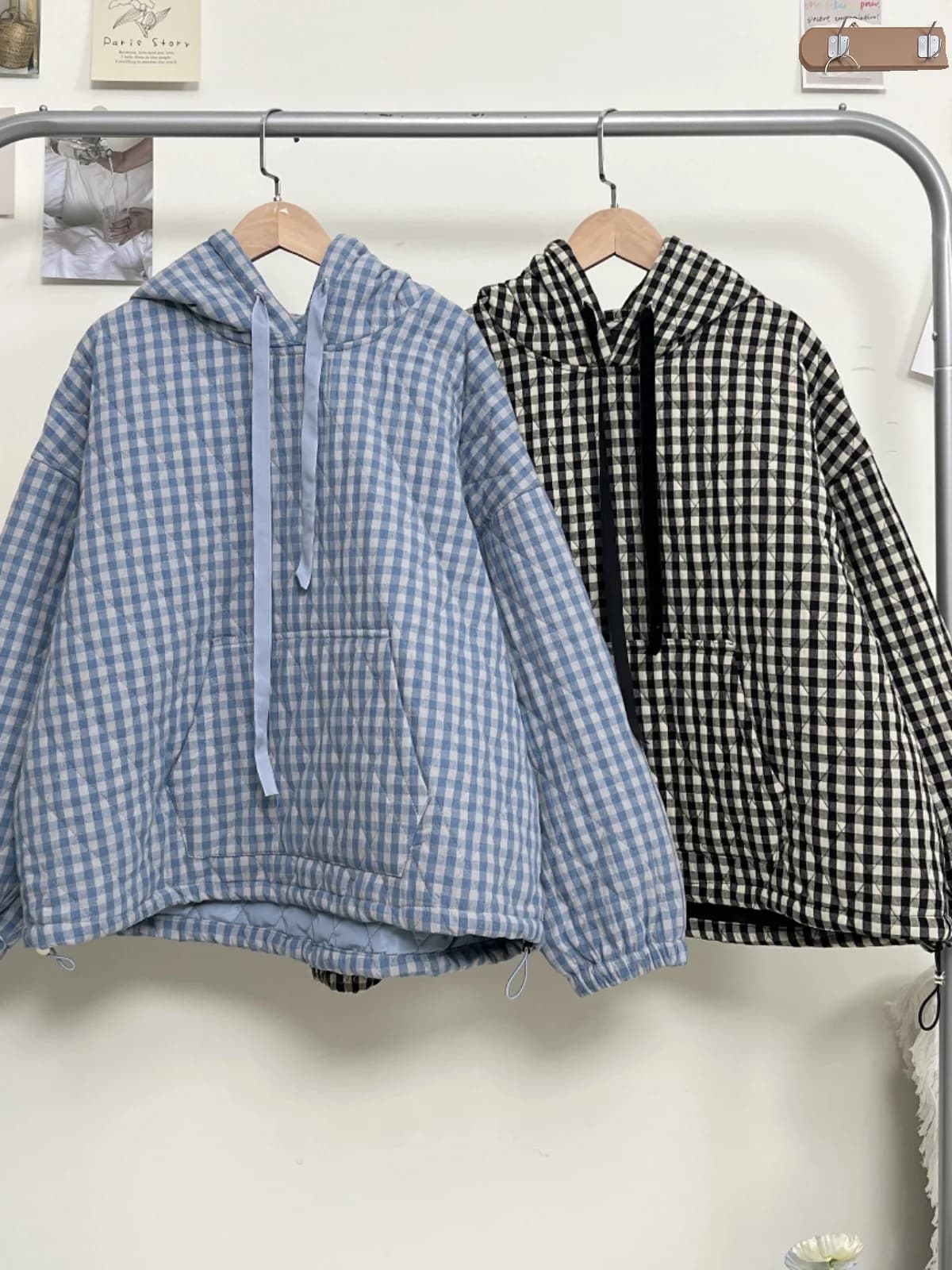 Loose Fit Hoodie Cotton Jacket Drawstring Closure Overhead Shirt Ageless Plaid Rhombus Pattern Casual Winter Women's Top