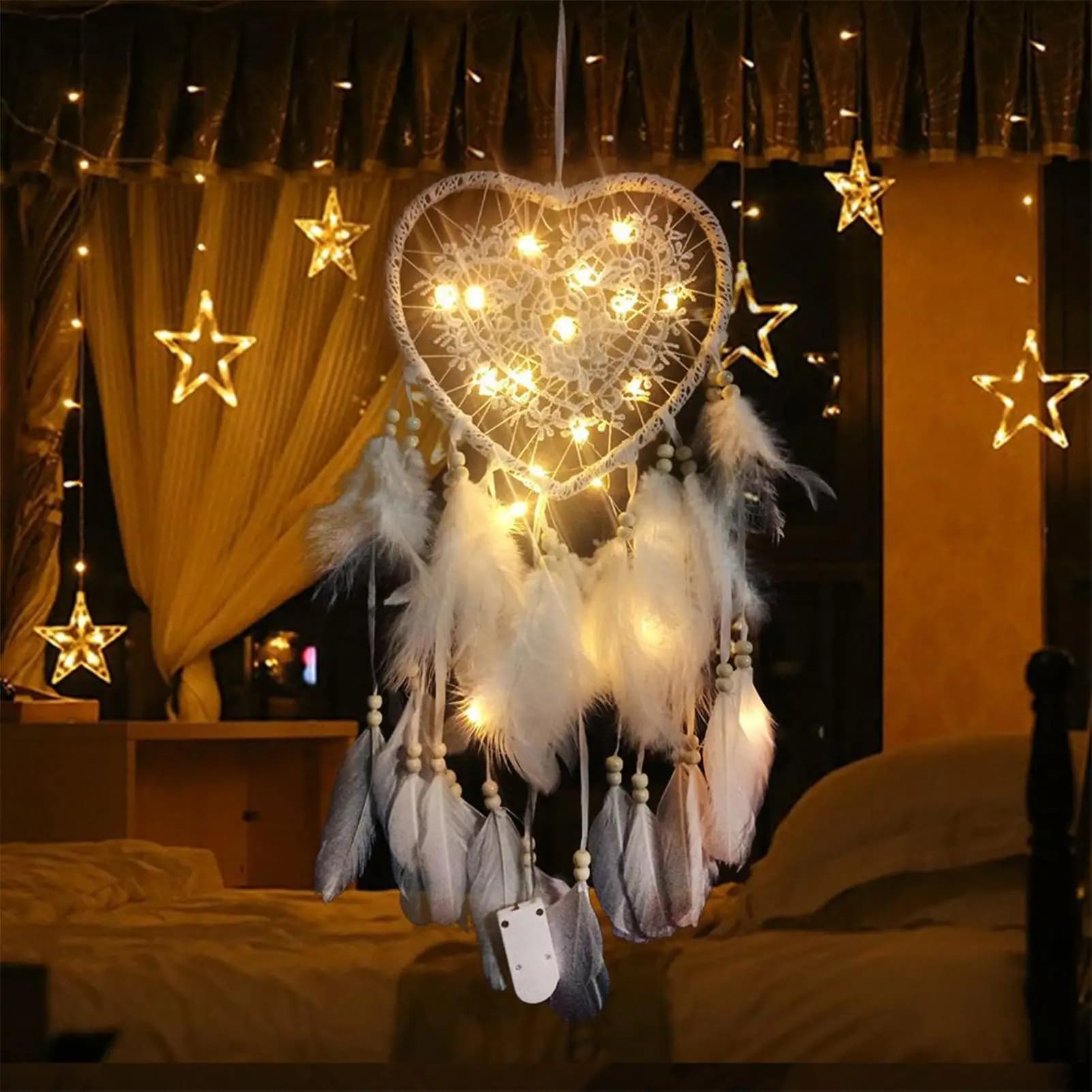 Metal Craft Rings 4 Pieces Gold Moon Ornaments Christmas Pentagram Heart Dream Catcher Supplies For Holiday Home Art Project