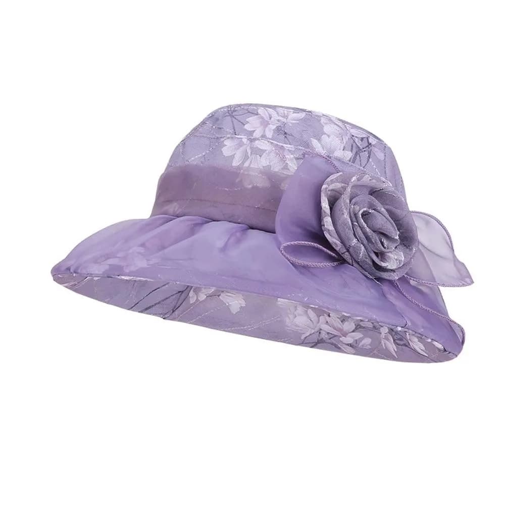 Cappello da Pescatore Pieghevole Floreale in Poliestere Traspirante Sottile con Fiocco, Cappello Parasole a Tesa Larga Leggero per Esterni
