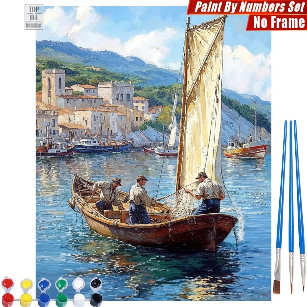 Set di Pittura Digitale a Olio con Scena di Pesca - Pescatori che Pescano con Reti, Decorazione per la Casa, Regalo di Ringraziamento per la Moglie