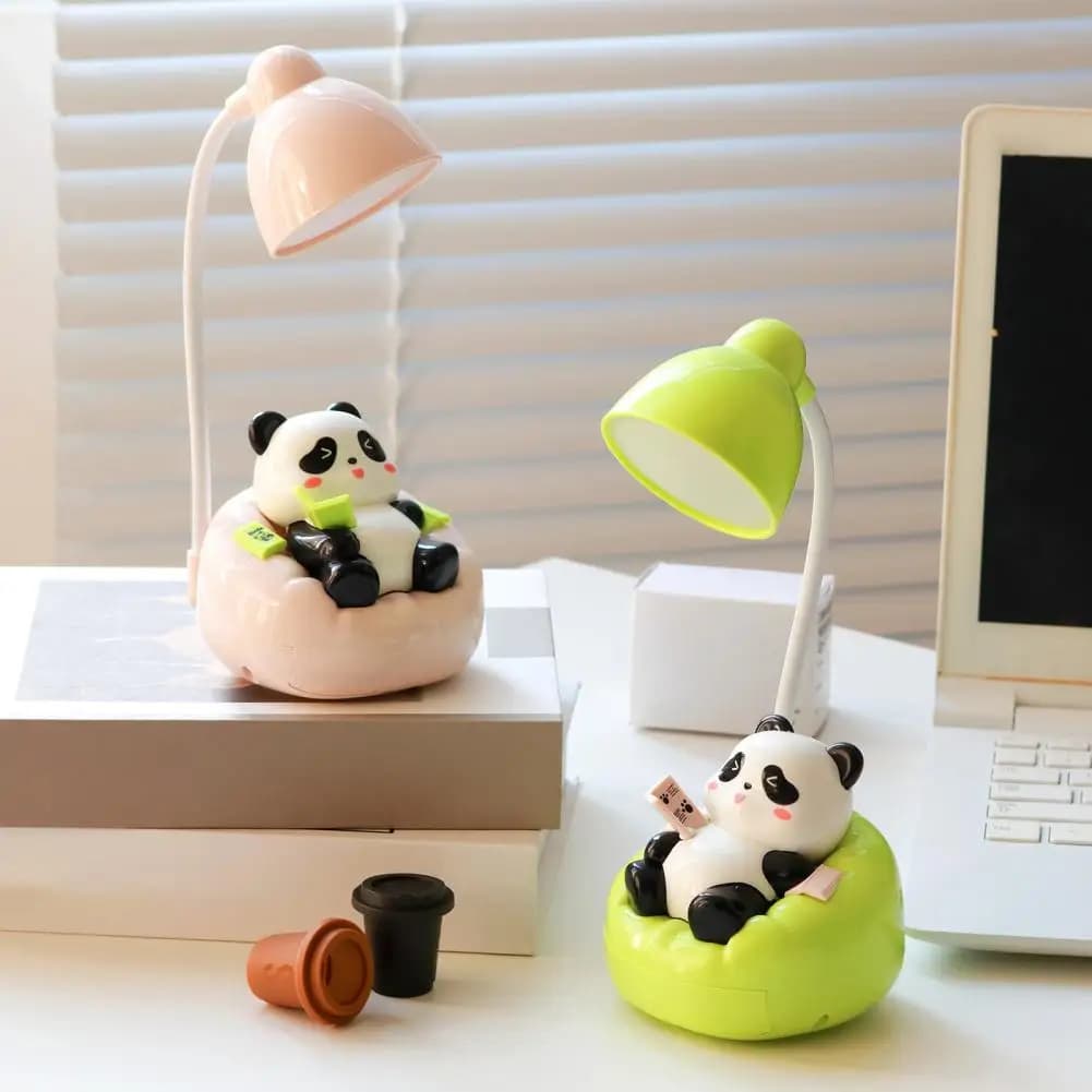Lampada da lettura da comodino da scrivania a LED con luce notturna Panda da 23 cm con cassetto Lampada da tavolo Panda ricaricabile dimmerabile per la camera dei bambini