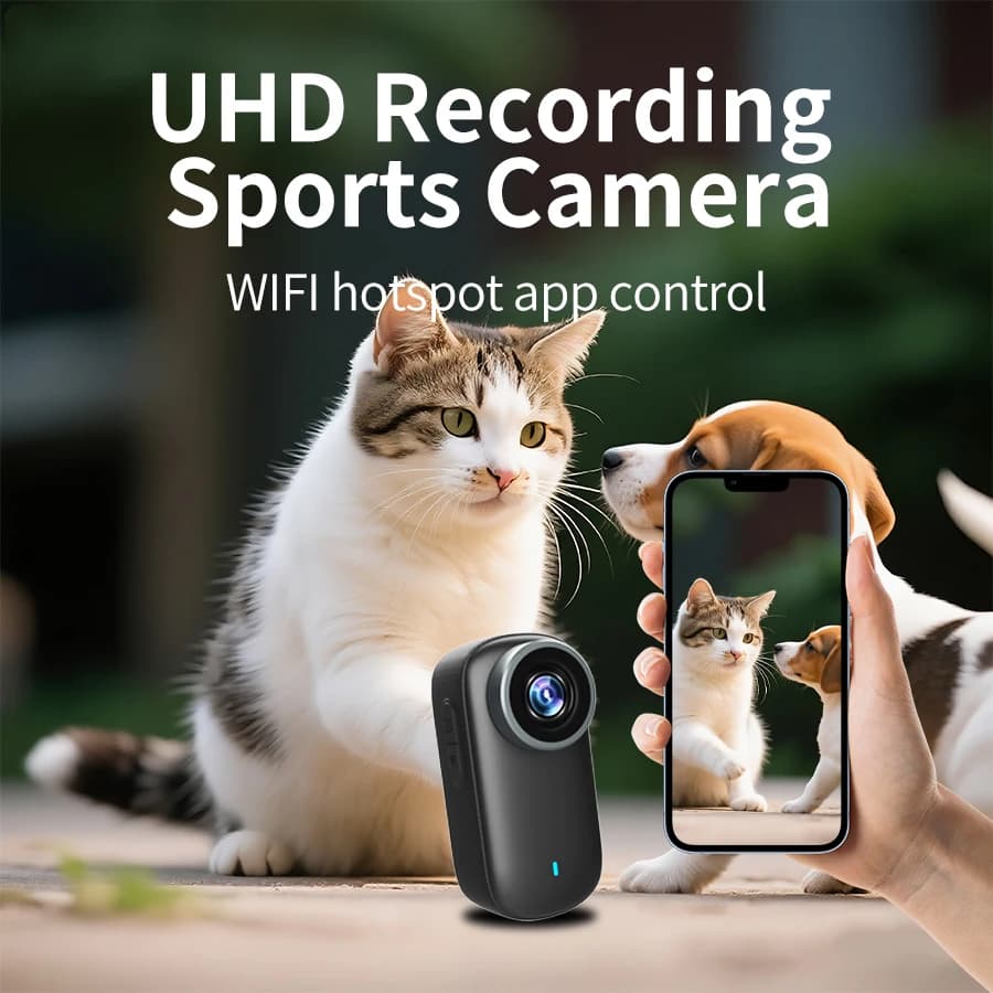 4K Action Camera for Pets video recording Cat Dog POV Camera,Mini Small Sports Video Cameras, Body Cam Outdoor/Indoor