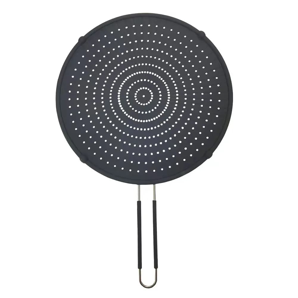 For protection from splashes during cooking, for pans, space saving design, stainless steel and silicone, black color, easy to clean