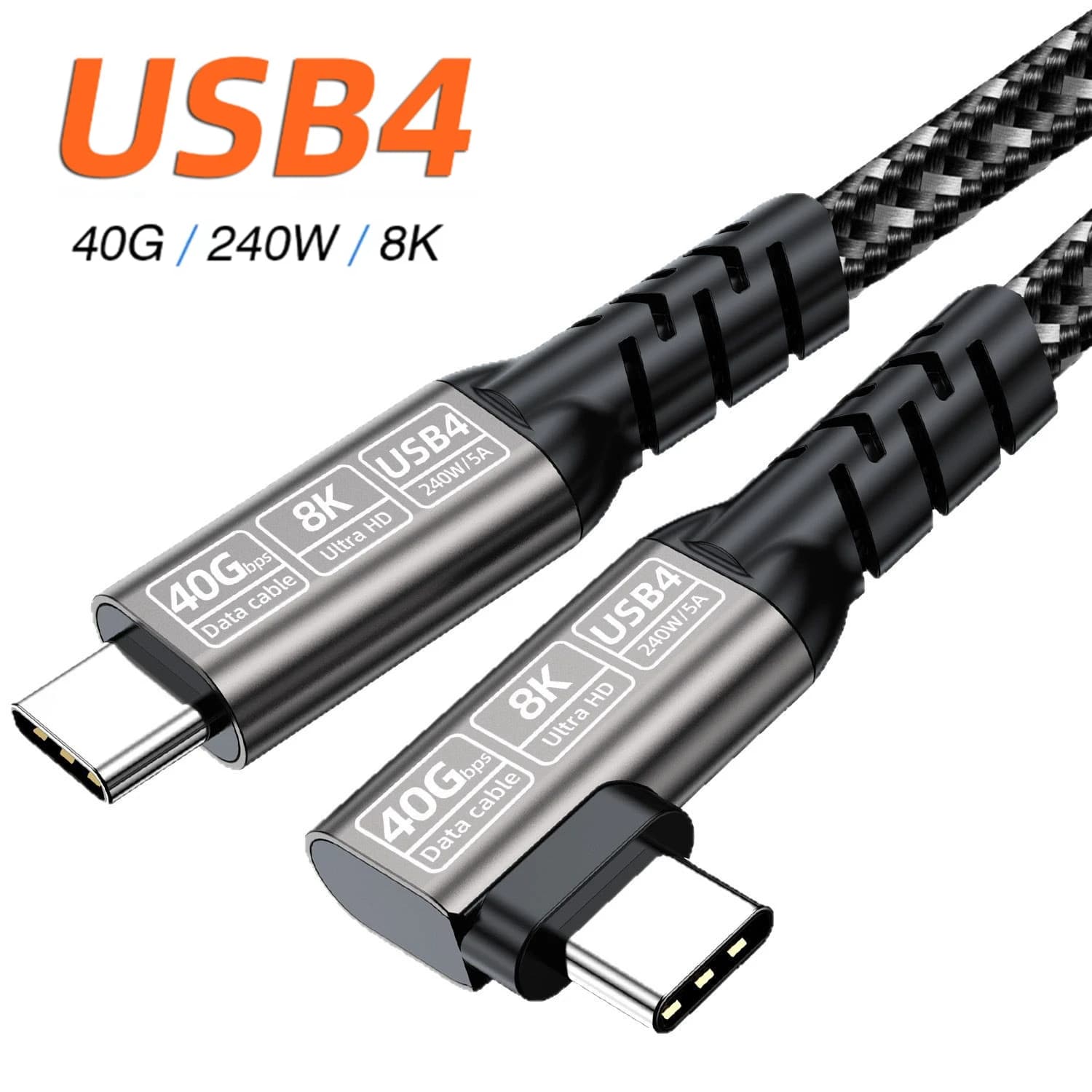 Cavo USB4 da 0,2 m 0,5 m 1 m Cavo video Thunderbolt 3/4 40 Gbps USB C 8K60 Hz PD240W Caricatore rapido 90 ° Cavo dati Gomito VR Oculus Quest