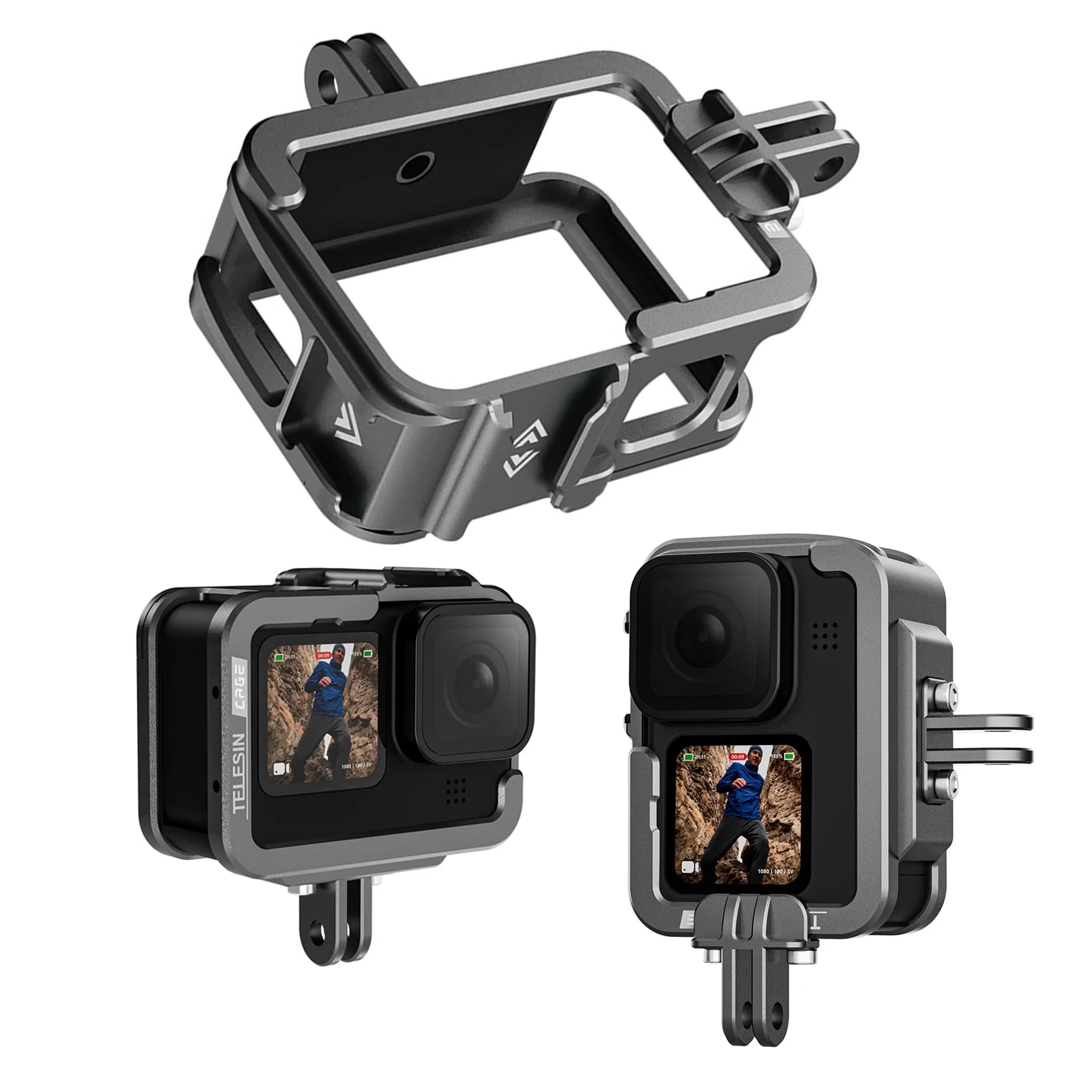 TELESIN Aluminum Alloy Frame Case for GoPro 12 Hero 12 11 10 9 Action Camera Vlog Shell Protective cage housing Cold skating support