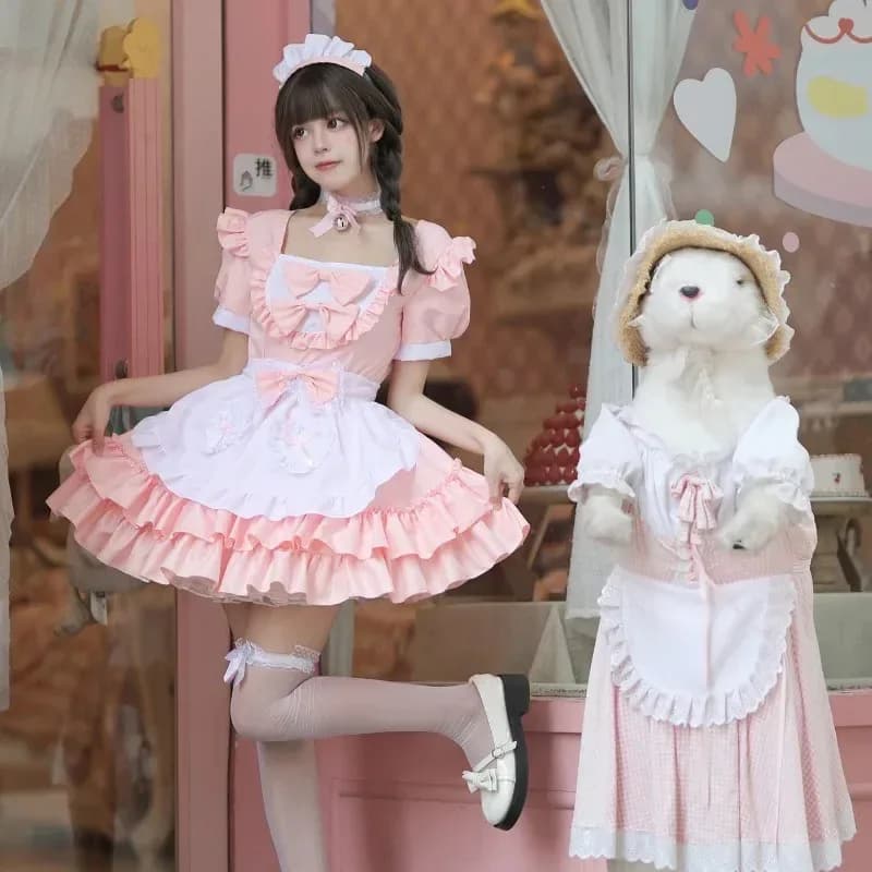 Costume Lolita per ragazza Abito carino uniforme da cameriera rosa Vestito cosplay Animazione Spettacolo Abito giapponese S-5XL5;c,8'z,6.k;
