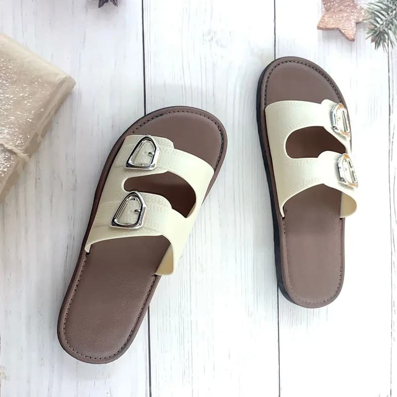 Women's Slippers Fashion Double Buckle Outdoor Beach Sandal Outdoor Casual Sandals