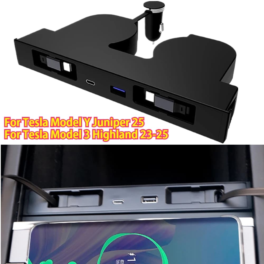 Caricatore rapido di controllo centrale USB Shunt HUB Docking station intelligente per Tesla Model Y Juniper 2025 Model 3 Highland 23-25
