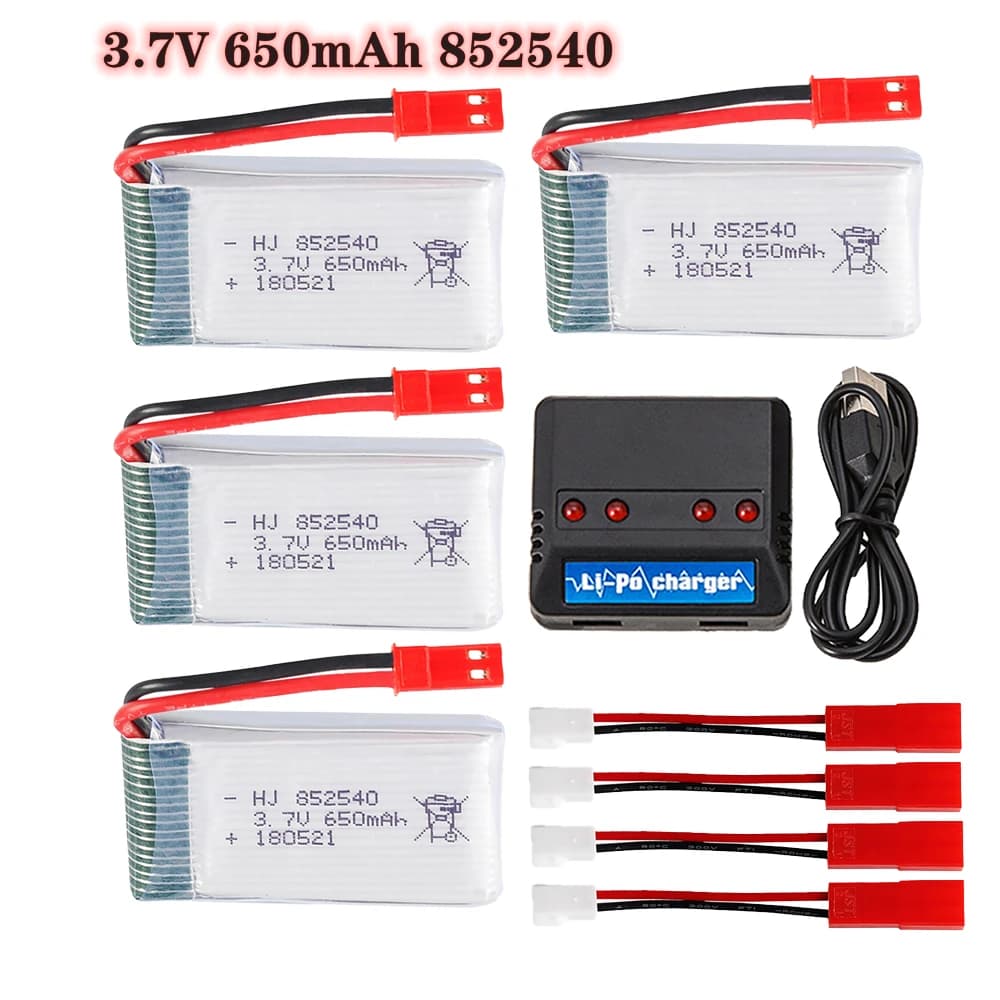 3.7v 650mAh 852540 batteria Lipo + caricabatterie 4 IN 1 per Syma X5HC X5HW RC Quadcopter pezzi di ricambio 3.7V RC Drone caricabatteria Set