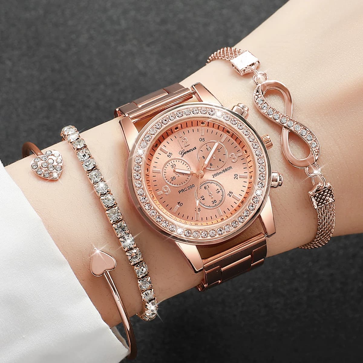 4 pezzi/set orologi da donna braccialetti per orologi analogici al quarzo con cinturino in acciaio con strass moda set Reloj Mujer (senza scatola)