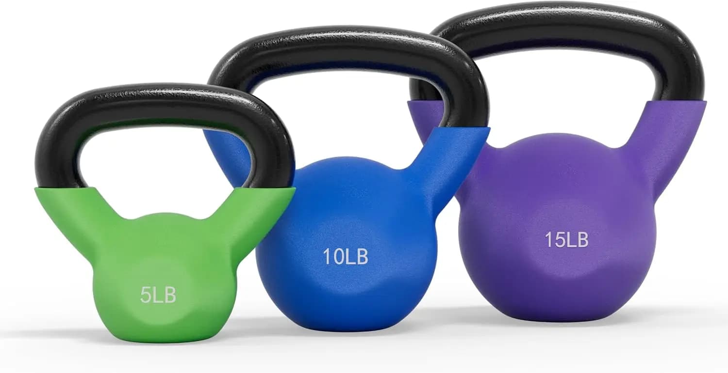 Neoprene Coated Cast Iron Kettlebells 5-30LB Set, Solid Weight Set with Wide Grip Handle and Flat Bottom, Ideal for Full Body St