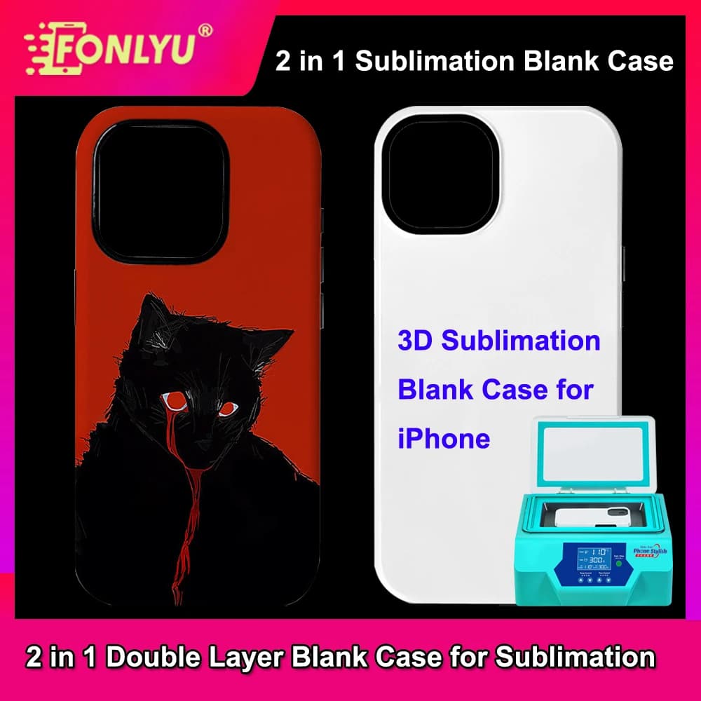 FONLYU 5 pezzi Cover per telefono vuota 2 in 1 per stampa a sublimazione 3D per iPhone 17 16 15 14 Pro Max, per stampa fai da te termica sul retro del cellulare