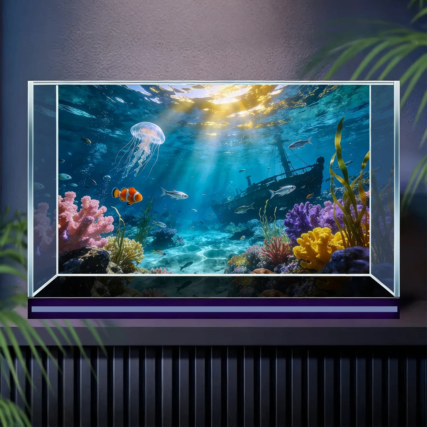 Submerged Ship in Water, Fish Tank Background Painting, Aquarium Sticker, Front Self-Adhesive, Fish Tank Landscaping Decor