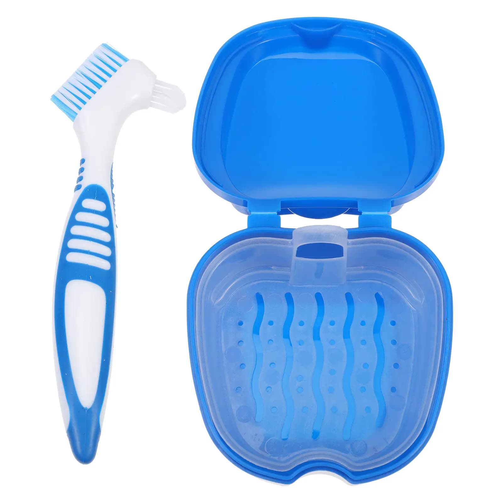 Set Portatile per Protesi Dentarie, Scatola in Plastica per Conservazione Denti Finti con Spazzola Ergonomica per Pulizia, Supporto Ortodontico per Cura Orale