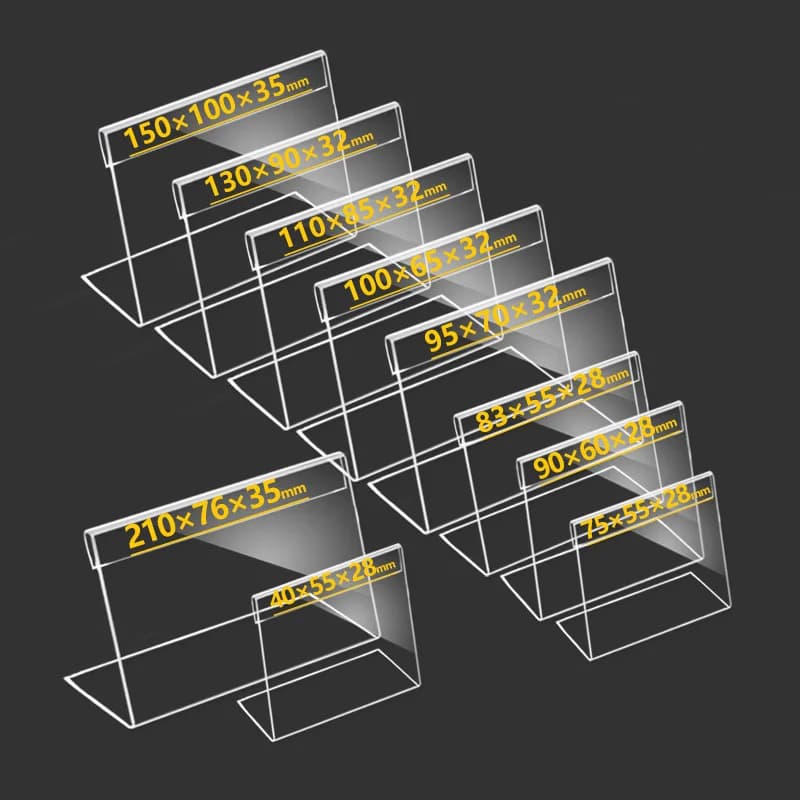 10pcs L Shape Price Tag Stand Table Sign Display trasparente nome Holder Retail Bakery acrilico Clear Paper Tag Label Rack
