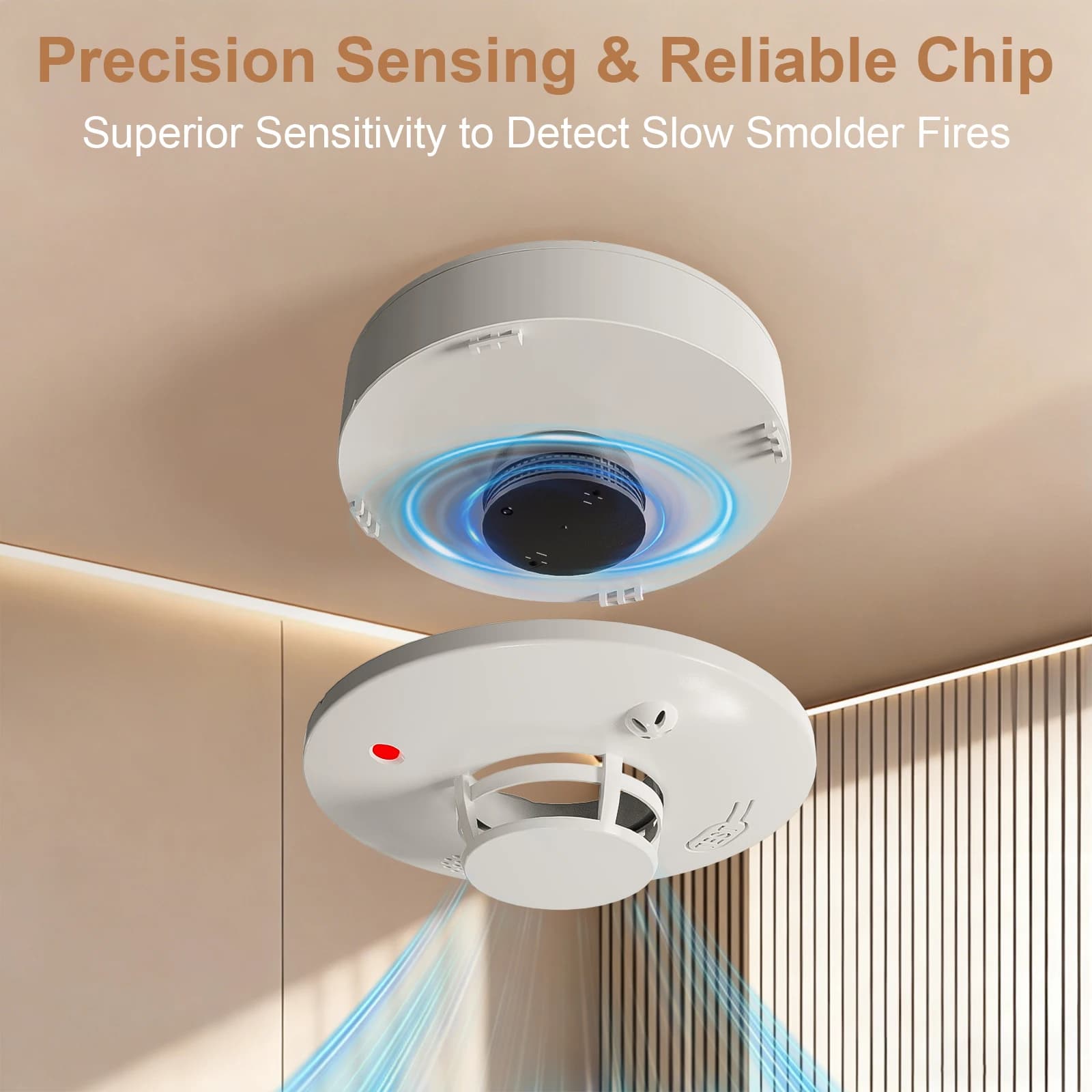 Smoke Detectors, Battery-powered 85 dB Alarms and LED Strobe Lights, 360° Smoke Detectors are Suitable for Indoor/Outdoor Areas