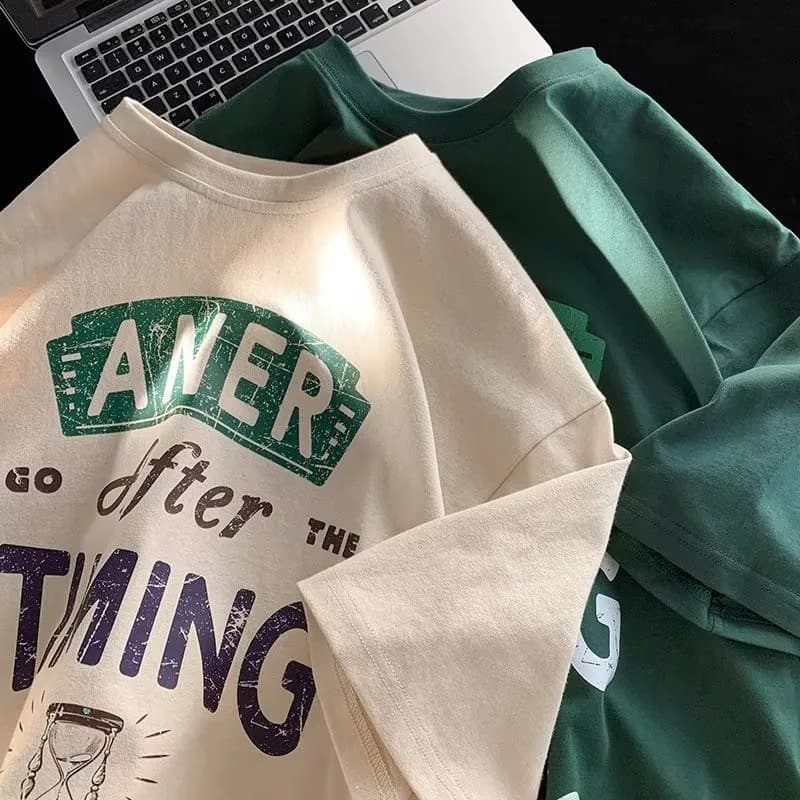 M-8XL Korean Loose Fitting Fashionable Trend New American Vintage Letter ANER Print T-shirt with Men Versatile Couple Outfit