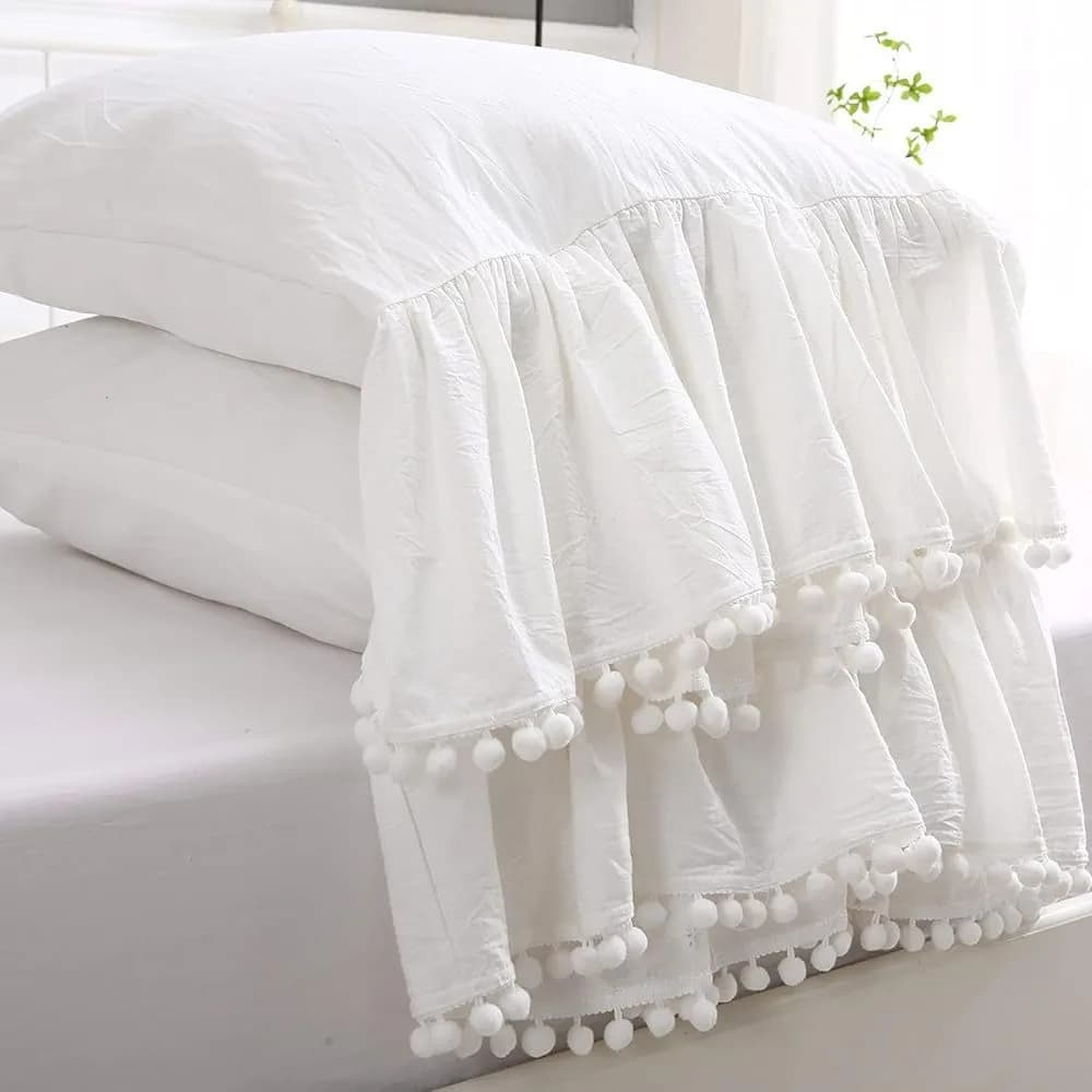 Korean Princess Ruffles Lace White Pillow Cover Living Room Sofa Funda Cojin Ball Edge Housse De Coussin Home Decor Pillowcase