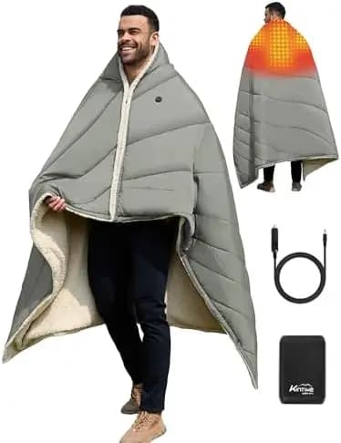 Coperta Riscaldante Portatile 12V, 3 Livelli di Calore, Alimentata a Batteria per Campeggio, Viaggi, Auto - 127x178 cm
