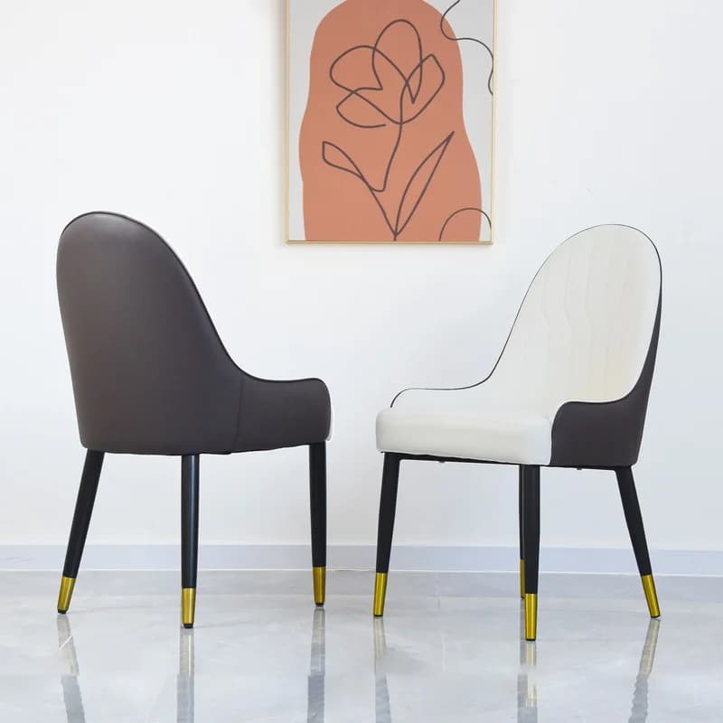 PU Foam Dining Chair Set of 2 with Solid Wood and Metal Legs for Restaurant or Living Room