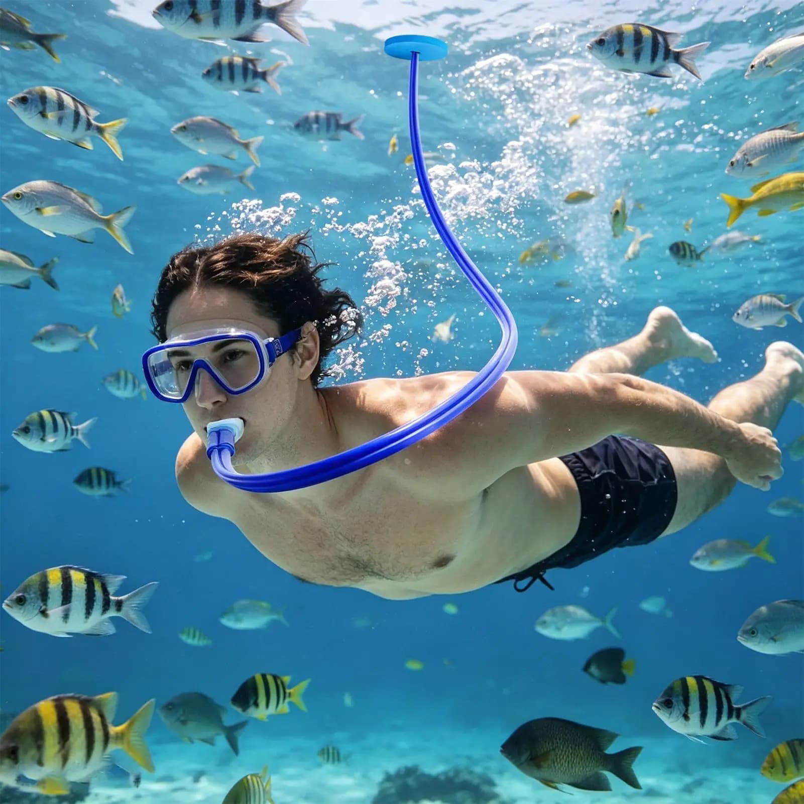 Long Snorkel 450cm With Float Head Portable Full Dry Respirator Adult Underwater Breathing Device For Men Women Swimmer Beach